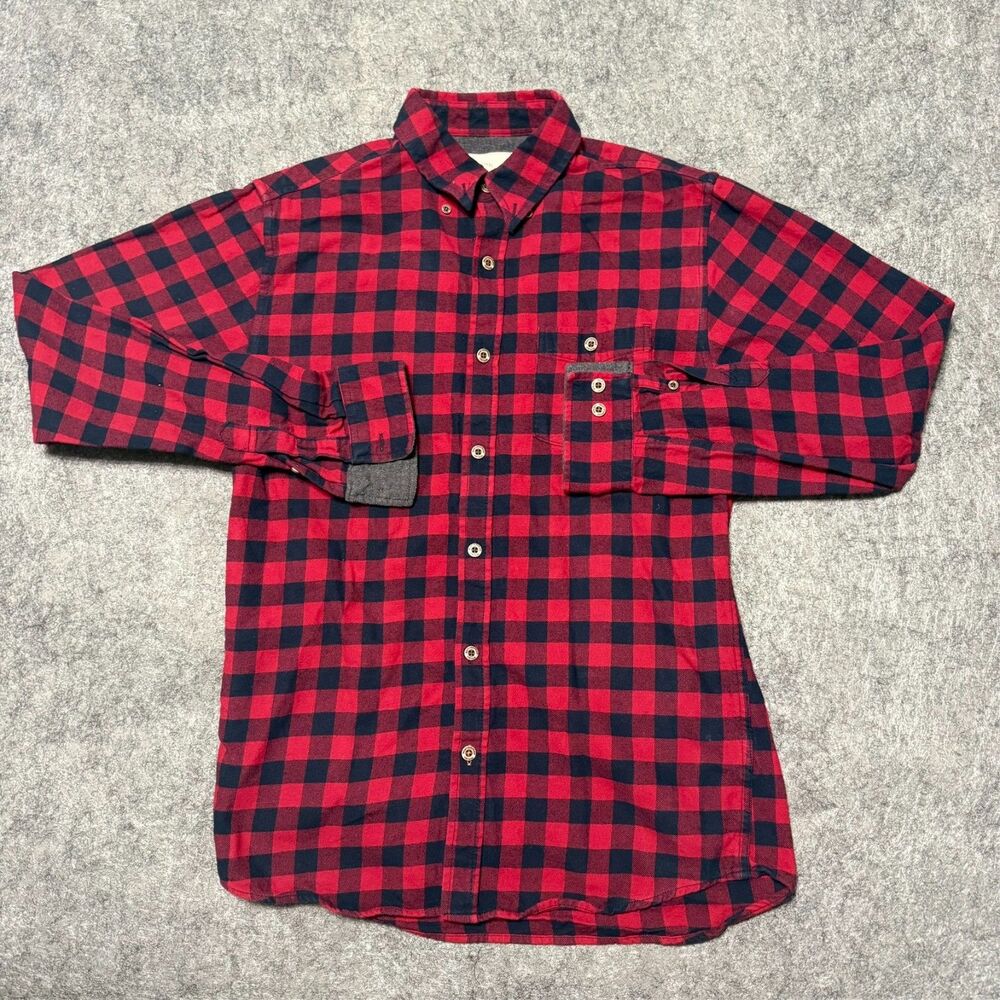 Weatherproof Vintage Mens Flannel Shirt Size S Red Black Buffalo Plaid Button Up